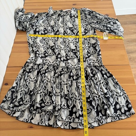 See By Chloe Black White Puff Sleeve Mini Dress Long Sleeve Patterned 38 - Picture 4 of 13